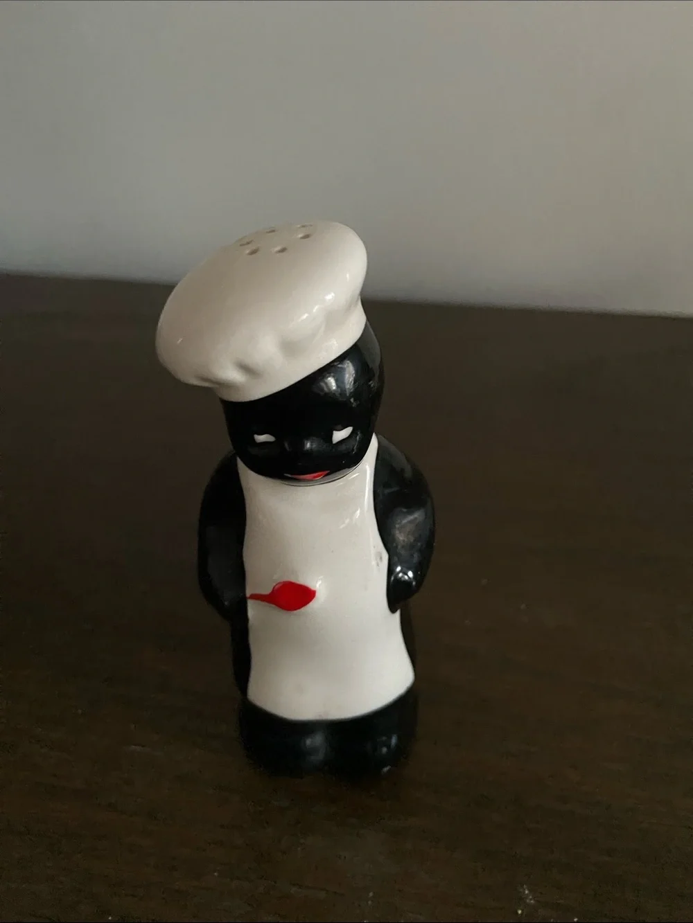 Vintage Americana Black Chef Salt Shaker with White Apron and Hat